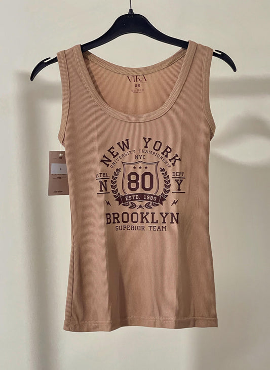 "NEW YORK " Ribbed cotton top