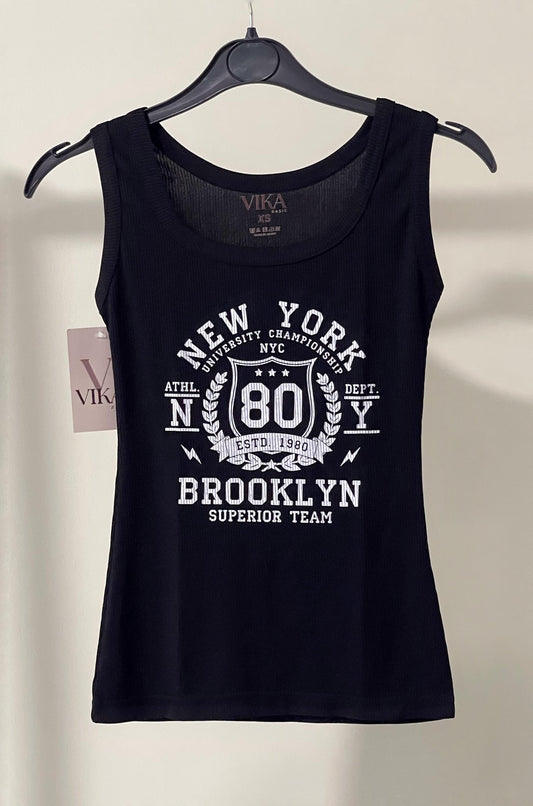 "NEW YORK " Ribbed cotton top